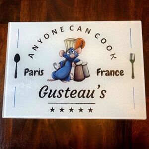 Gusteau's Paris France Tempered Glass Cutting Board Appetizer Platter 8x11